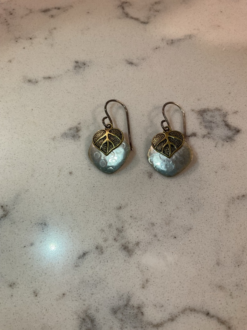 Like New Jody Coyote Handcrafted Hammered Silver and Gold Leaf Drop Earrings